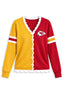 Women's Kansas City Chiefs Color Block Scalloped Trim V-Neck Button Cardigan