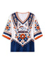 Women’s Denver Broncos Boho Floral V-Neck 3/4 Sleeve Shirt