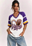 Women Minnesota Vikings Heart Graphic V-Neck Fan T-Shirt