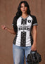 Women's Las Vegas Raiders Floral Baroque Striped V-Neck T-Shirt