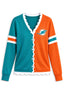 Women's Miami Dolphins Color Block Scalloped Trim V-Neck Button Cardigan