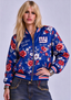 Women New York Giants Floral Print Zip Up Jacket Custom Name For Fan