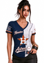 Women Houston Astros Baseball Half Striped Henley T-Shirt