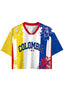 Colombia Flag Color Floral Print Cropped Jersey Shirt