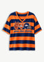 Women's Peace Love Denver Broncos Football Striped V Neck T-Shirt