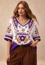 Women’s Minnesota Vikings Boho Floral V-Neck 3/4 Sleeve Shirt