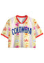 Vintage Floral Orchid Colombia Print Cropped Jersey Shirt