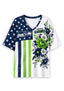 Women's Seattle Seahawks American Flag Floral V-Neck T-Shirt