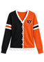 Women's Cincinnati Bengals Color Block Scalloped Trim V-Neck Button Cardigan