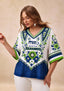Women’s Seattle Seahawks Boho Floral V-Neck 3/4 Sleeve Shirt