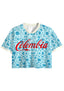 Light Blue Floral Colombia Script Cropped Jersey Shirt
