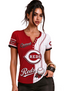 Women Cincinnati Reds Baseball Half Striped Henley T-Shirt
