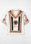 Boho Floral Border Print Featuring Wolves V-Neck Blouse