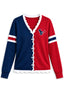 Women's Houston Texans Color Block Scalloped Trim V-Neck Button Cardigan