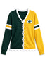 Women's Green Bay Packers Color Block Scalloped Trim V-Neck Button Cardigan