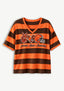 Women's Peace Love Cleveland Browns Football Striped V Neck T-Shirt