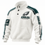 Philadelphia Eagles White Button Henley Stand Collar Waffle Pullover Sweatshirt