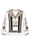 Women's Pittsburgh Steelers Boho Floral Printed V-Neck Long Sleeve Shirt