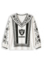 Women's Las Vegas Raiders Boho Floral Printed V-Neck Long Sleeve Shirt