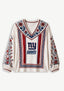 New York Giants Boho Floral Printed V-Neck Long Sleeve Shirt