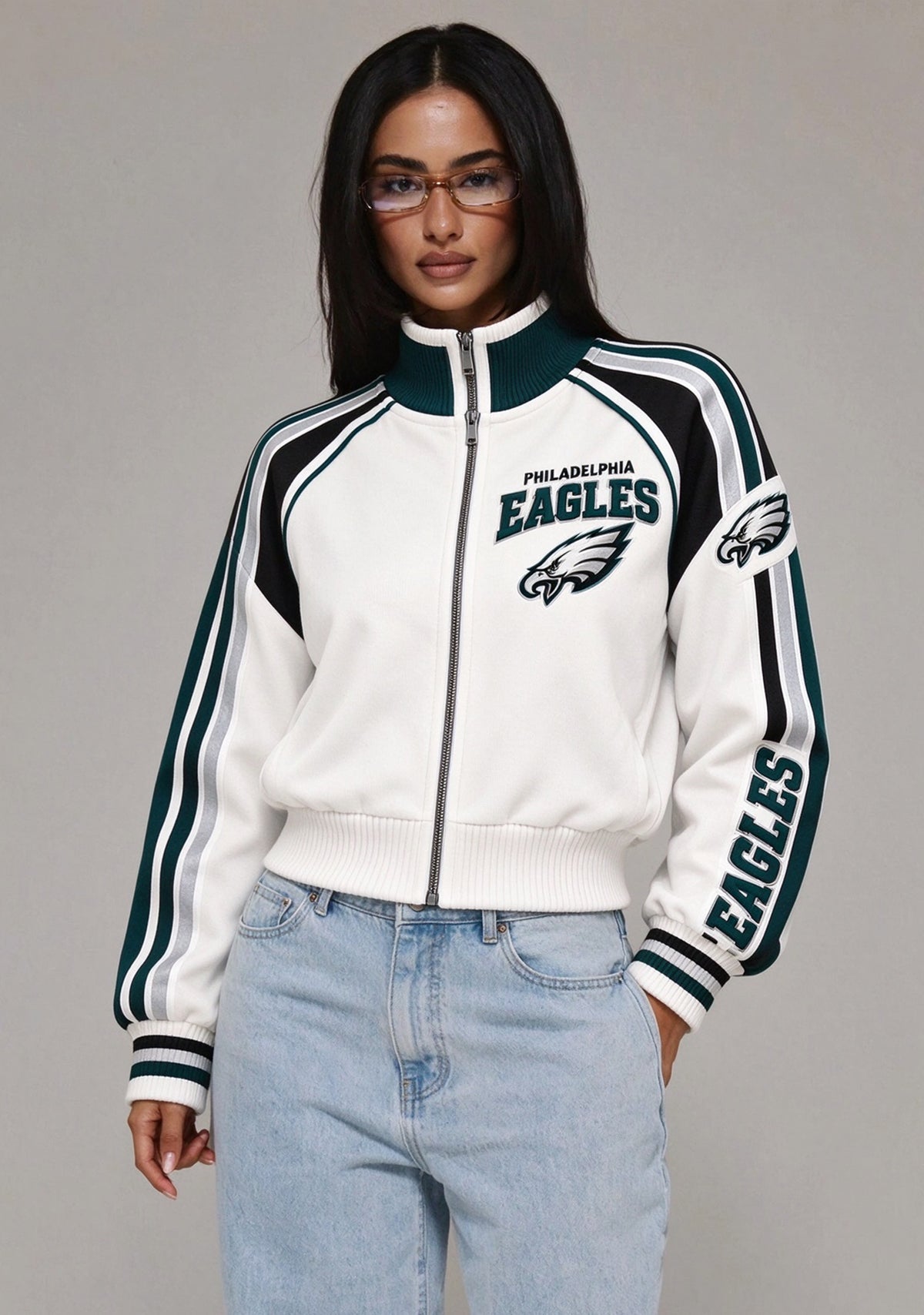 Women's Philadelphia Eagles Cropped Zip Up Track Jacket Main image