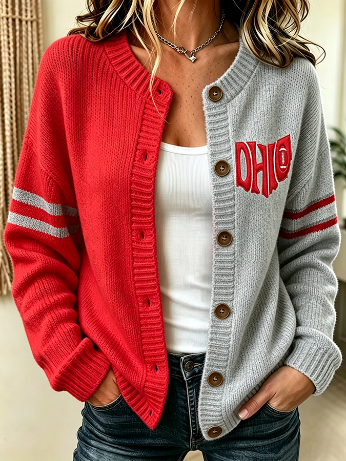 Women'S Casual Football Plant Knitted Cardigan Top