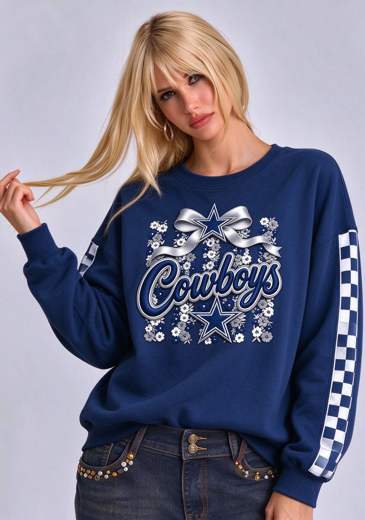 Women's Dallas Cowboys Floral Bow Crewneck Sweatshirt