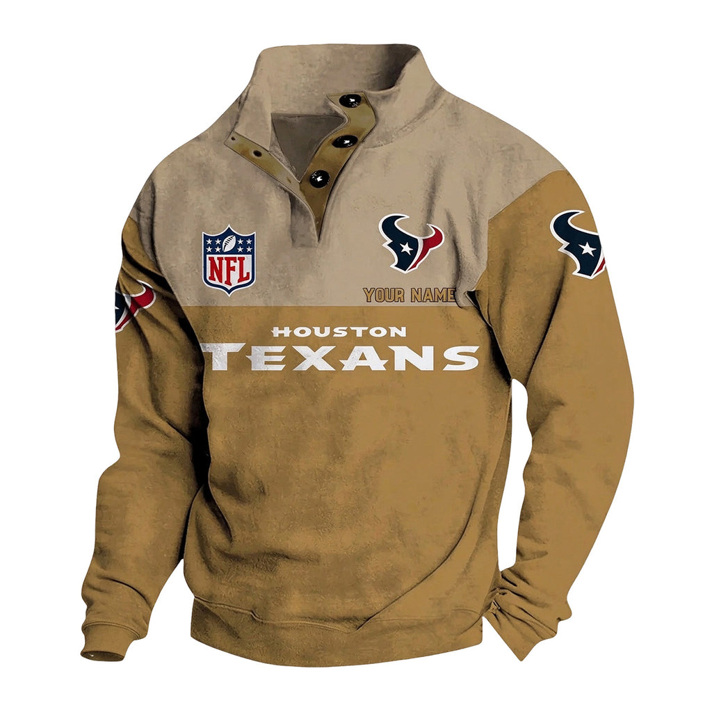 Men's Houston Texans Button Mock Neck Sweatshirt