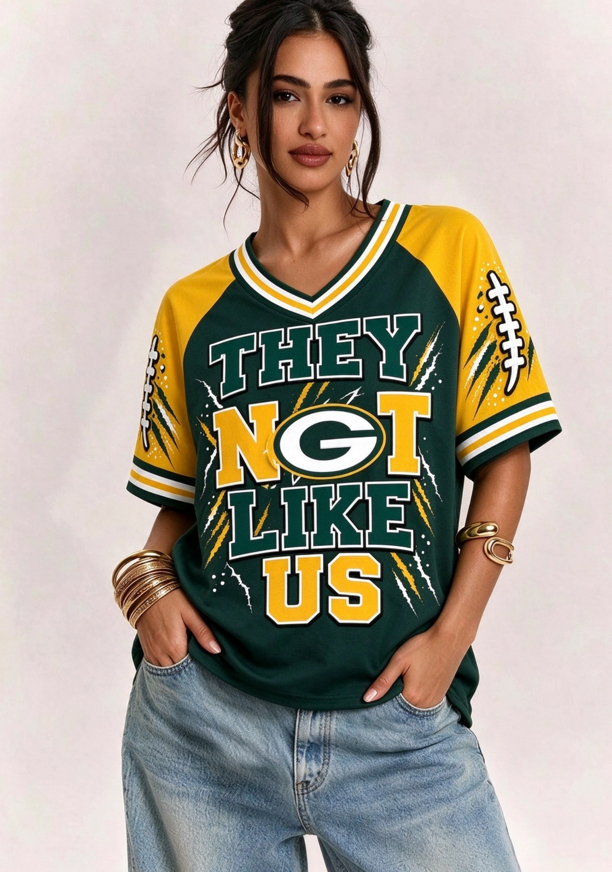 Women Green Bay "They Not Like Us" Game Day V-Neck T-Shirt