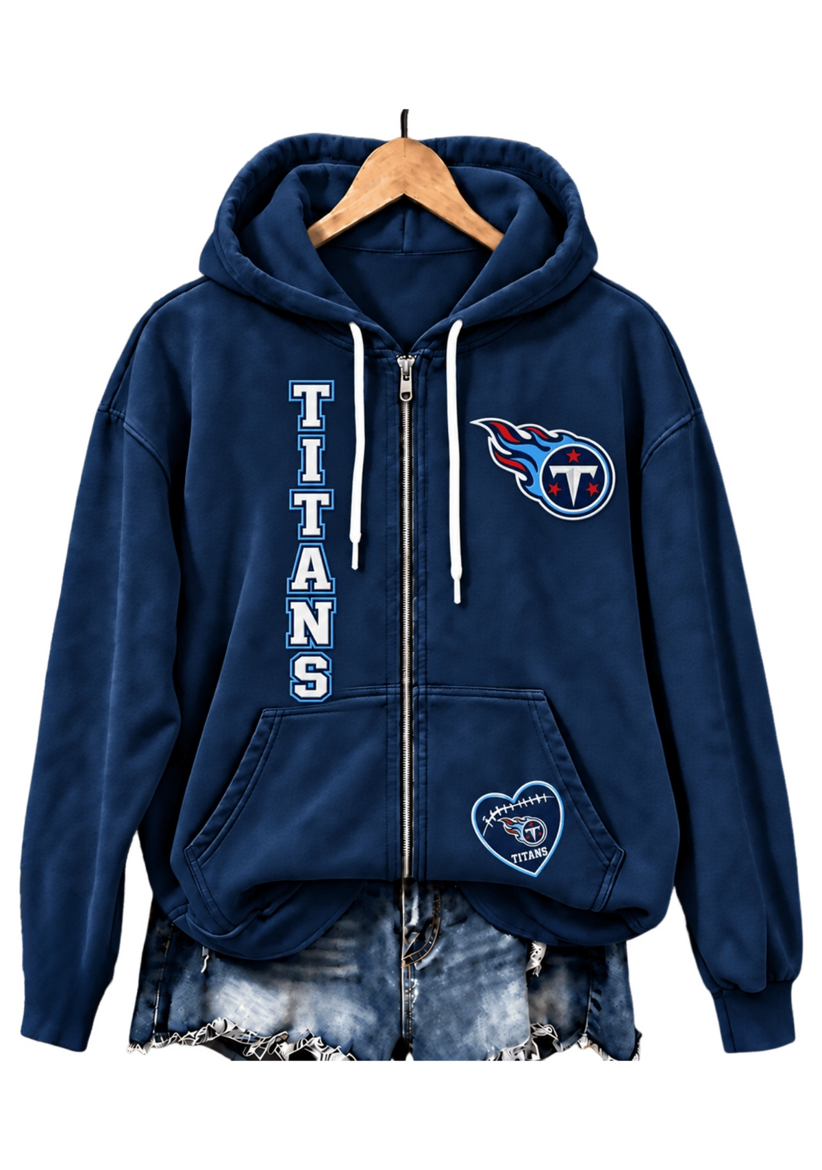 Tennessee Titans Women Heart Football Graphic Zip Up Hoodie