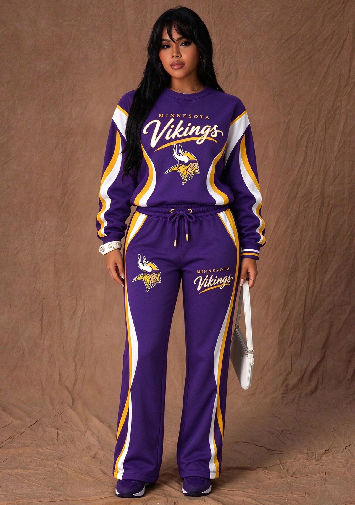 Women's Minnesota Vikings Crewneck Sweatshirt & Flared Pants 2 Piece Set