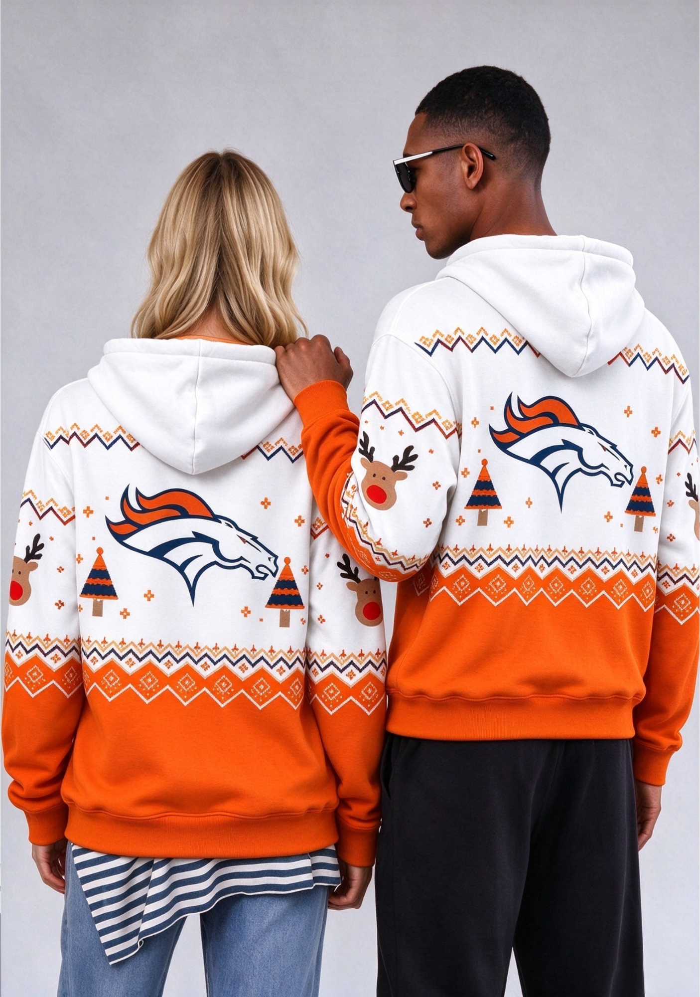 Denver Broncos Christmas Fair Isle Print Couple Hoodie Secondary image