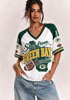 Women She's From Green Bay I Can Tell Football Game Day V-Neck T-Shirt