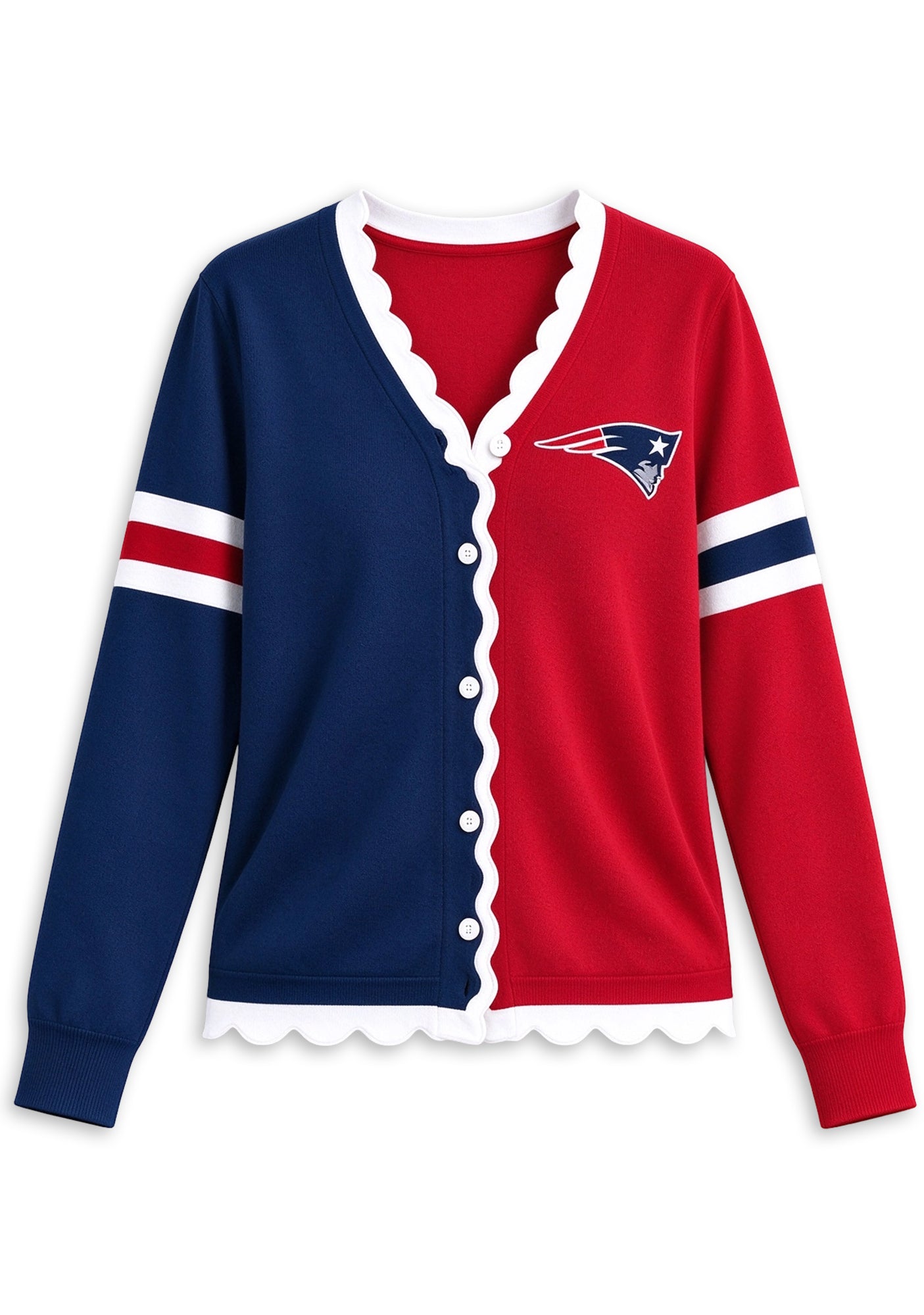 Women's New England Patriots Color Block Scalloped Trim V-Neck Button Cardigan Secondary image