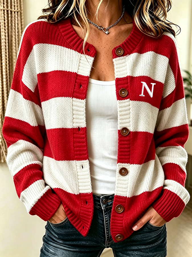 Women'S Casual Football Plant Knitted Cardigan Top Main image
