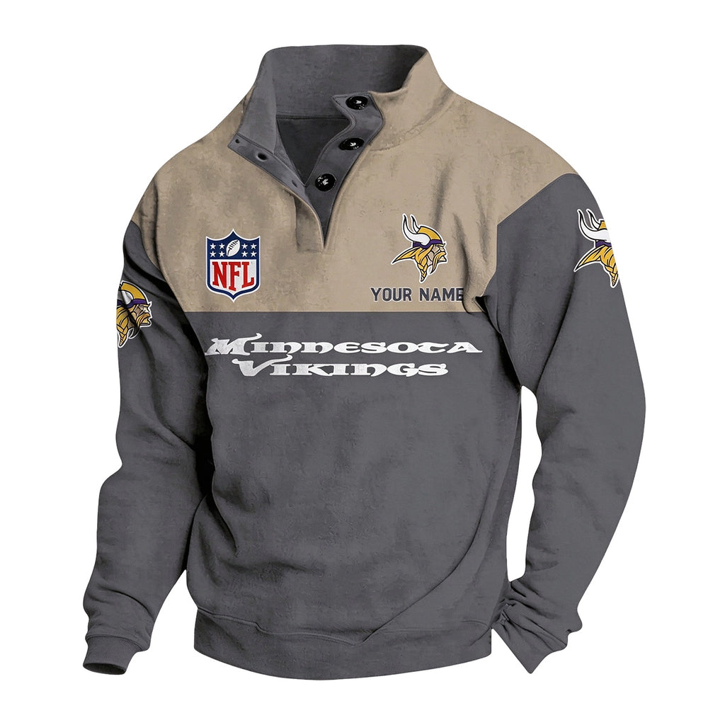 Men's Minnesota Vikings Button Mock Neck Sweatshirt
