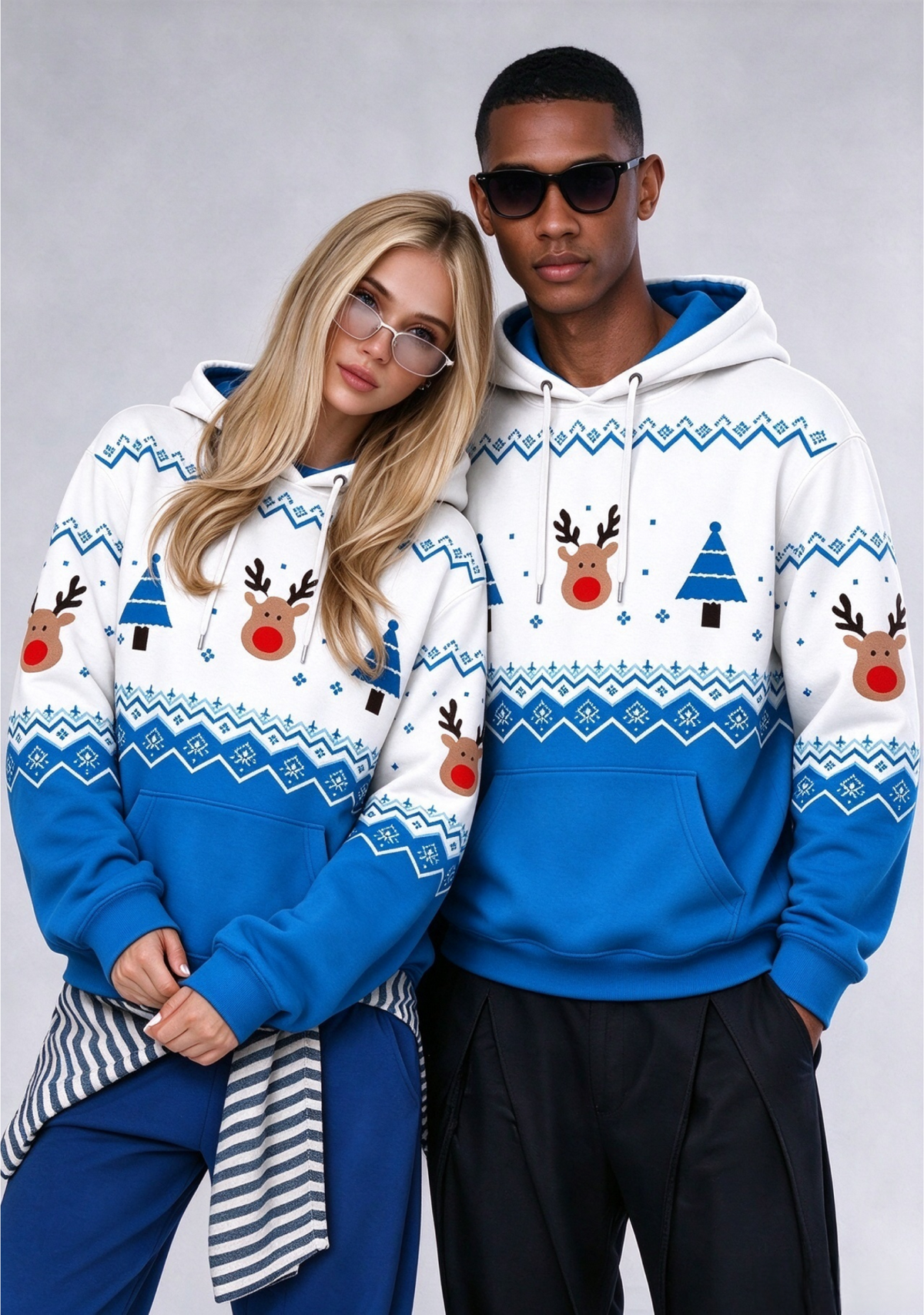 Detroit Lions Christmas Fair Isle Print Couple Hoodie
