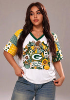 Women's Green Bay Packers Patchwork Sleeve V-Neck Raglan T-Shirt