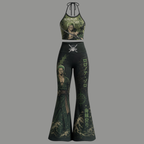 One Piece Halter Crop Top + High Waist Flared Pants Matching 2-Piece Set