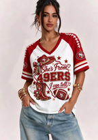 Women She's From 49ers I Can Tell Cowboy Boots Hat Game Day V-Neck T-Shirt