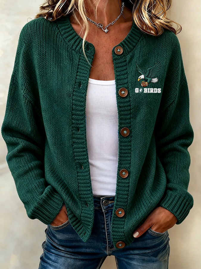 Women'S Football Printed Knitted Cardigan