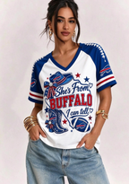 Women She's From Buffalo I Can Tell Cowboy Western Game Day V-Neck T-Shirt