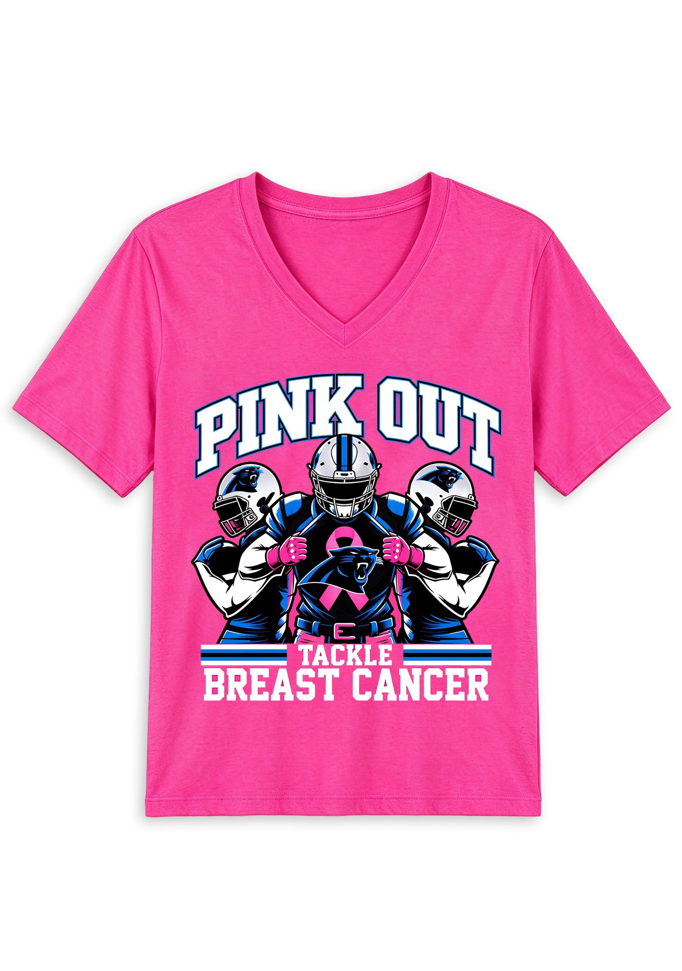 Carolina Panthers Pink Out Tackle Breast Cancer Awareness V-Neck T-Shirt Secondary image