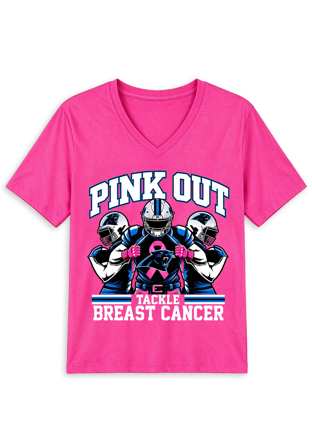 Carolina Panthers Pink Out Tackle Breast Cancer Awareness V-Neck T-Shirt
