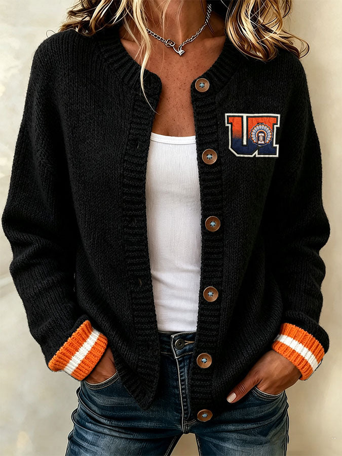 Women'S Casual Football Plant Knitted Cardigan Top Secondary image