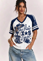 Women She's From Texas I Can Tell Cowboy Hat Boots Game Day V-Neck T-Shirt