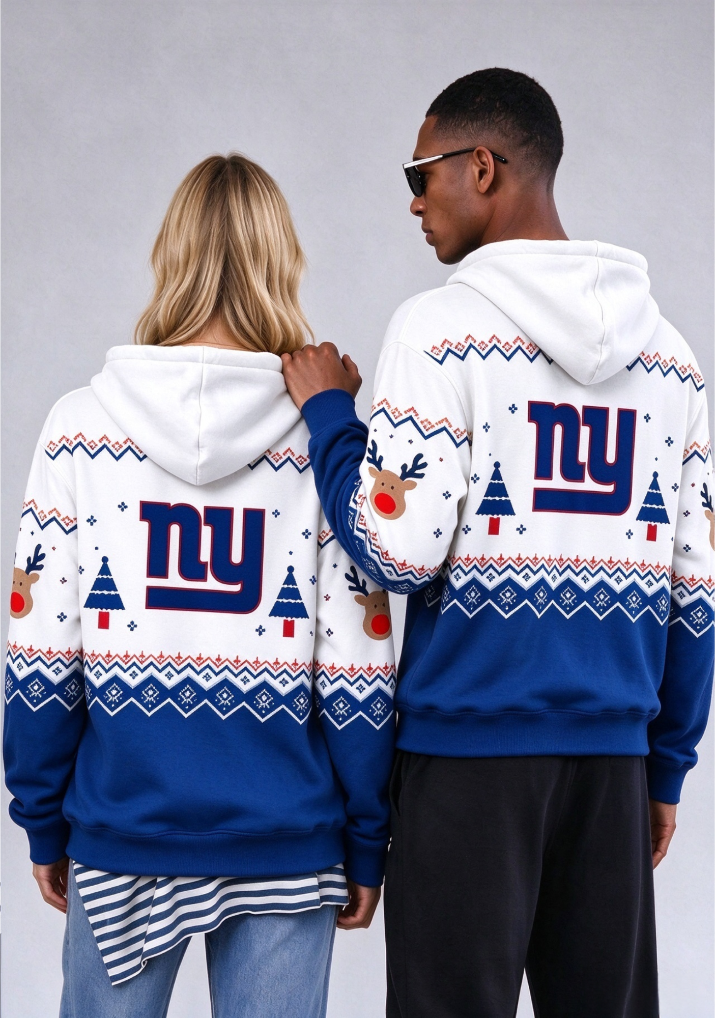 New York Giants Christmas Fair Isle Print Couple Hoodie Secondary image
