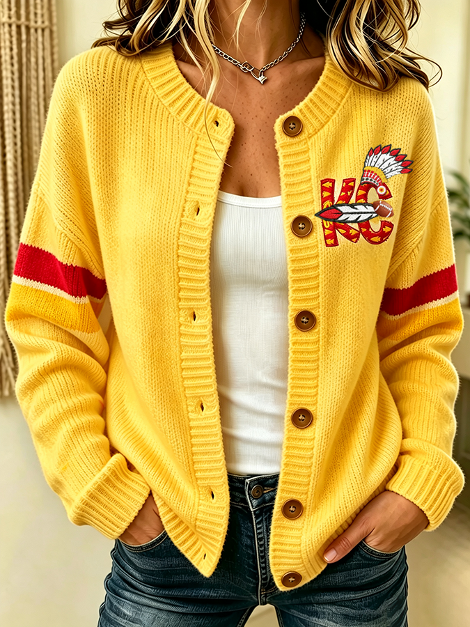 Women'S Casual Football Plant Knitted Cardigan Top