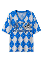 Women's Detroit Lions Argyle #1 Fan Heart Helmet V-Neck T-Shirt