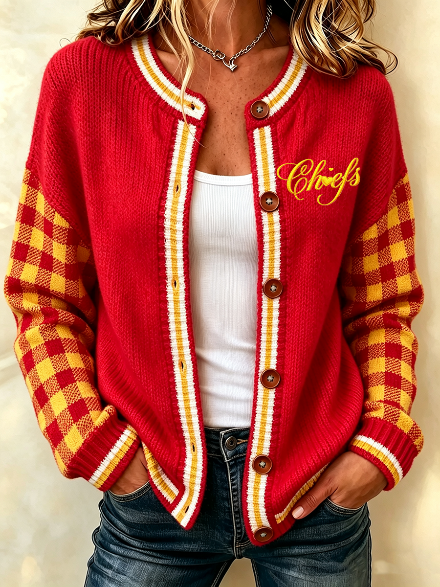 Women'S Casual Football Plant Knitted Cardigan Top Main image
